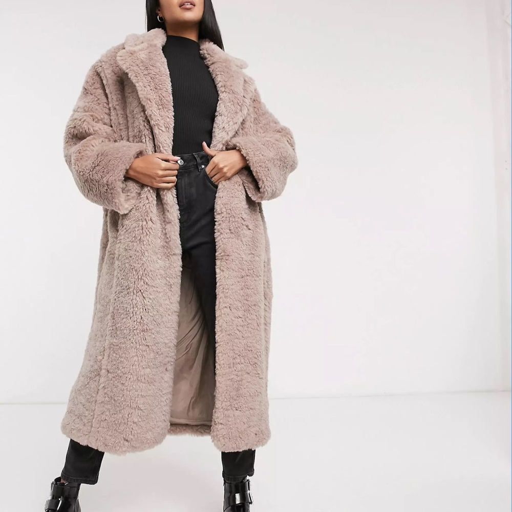 Asos Design faux fur hero longline maxi coat in mauve